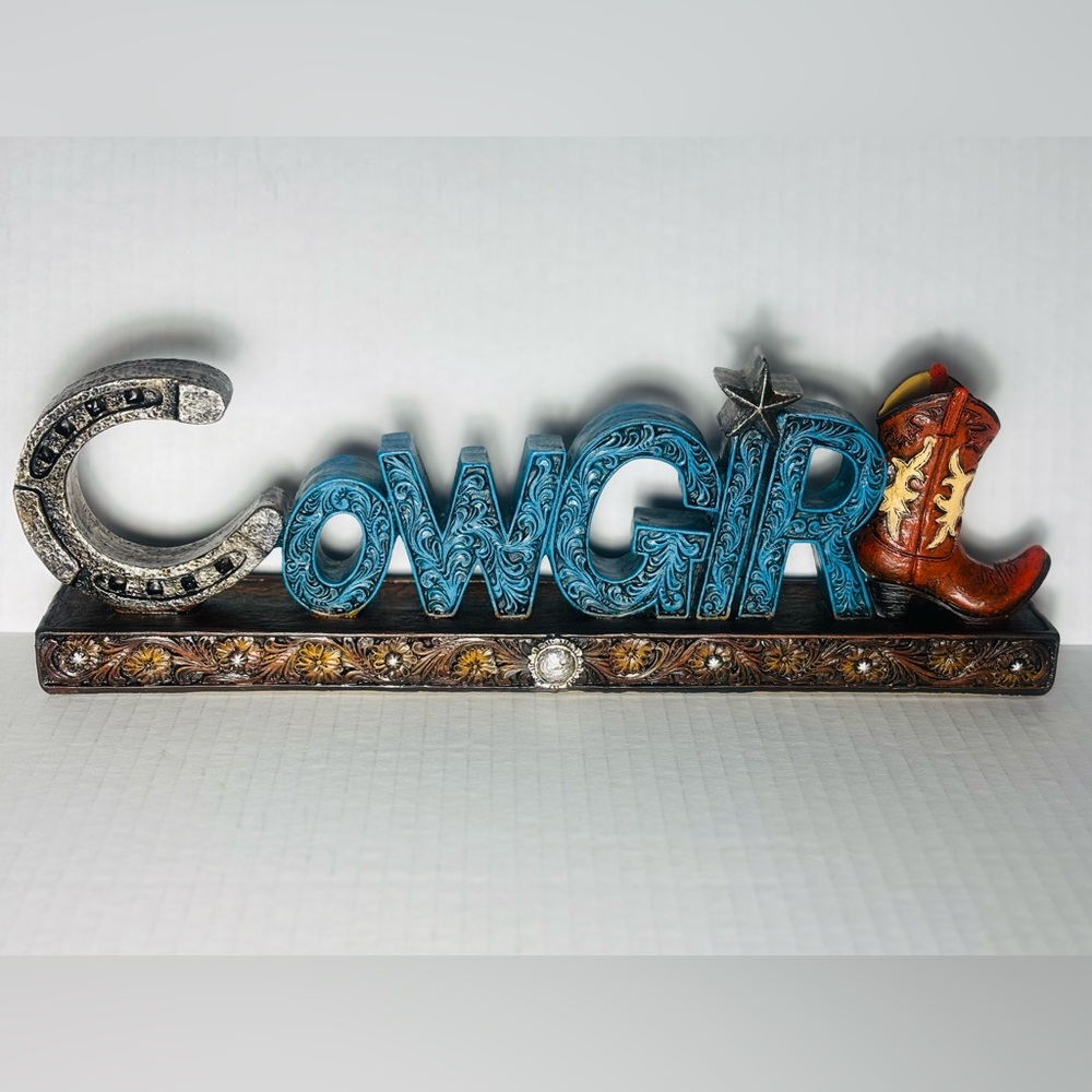 Cowgirl Decorative Sign with Blue Accents